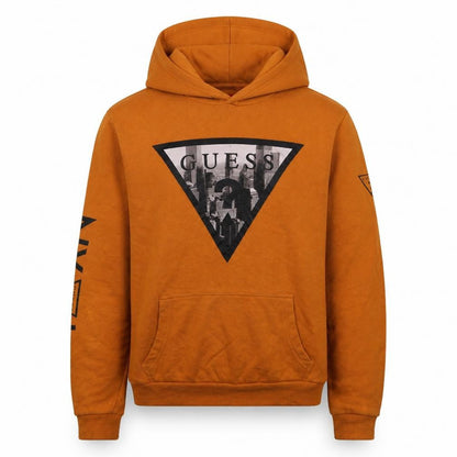 Guess Mens Brown Logo Pullover Hoodie Size S Fleece