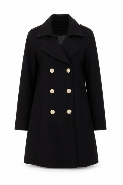 Miss Selfridge Women Black Long Pea Coat UK 10 Classic Style