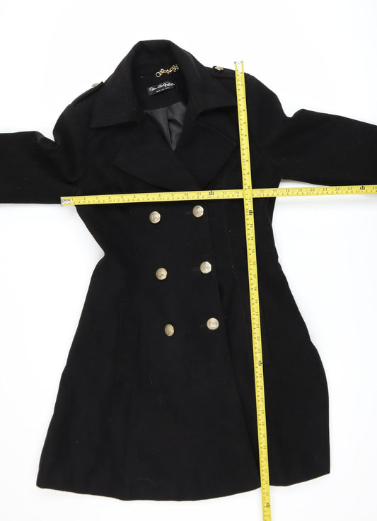 Miss Selfridge Women Black Long Pea Coat UK 10 Classic Style