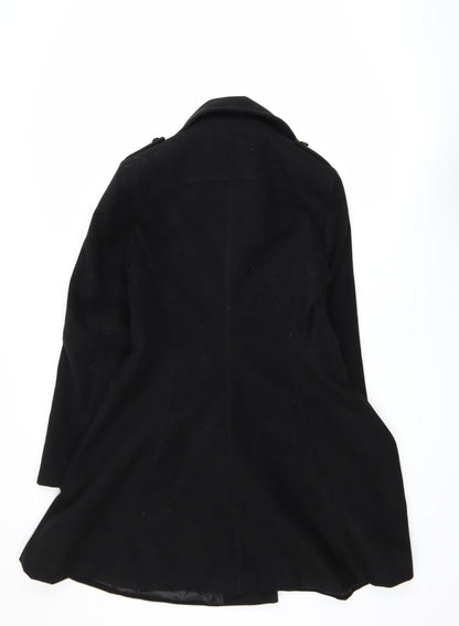 Miss Selfridge Women Black Long Pea Coat UK 10 Classic Style