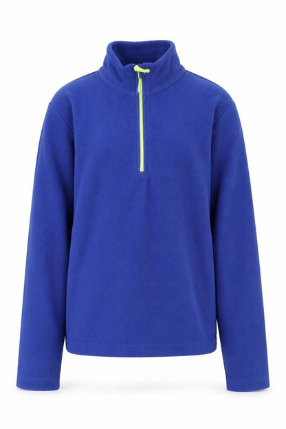 Front view of Mountain Warehouse girls’ blue fleece 1/4 zip activewear jacket 11 years