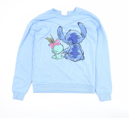 Disney Stitch Girls Blue Sweatshirt 12-13 Years Crew Neck Pullover