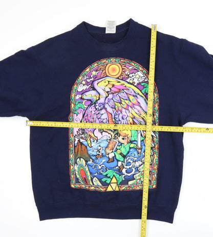 Jerzees Men's Blue Graphic Pullover Sweatshirt M Anime Style