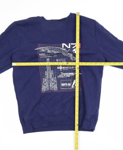 Mass Effect Men's Blue Graphic Pullover Sweatshirt Size M