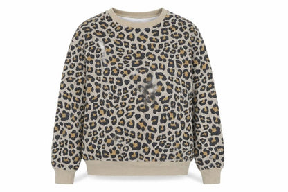 H&M Divided Women Beige Leopard Print Pullover Sweatshirt M