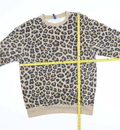 H&M Divided Women Beige Leopard Print Pullover Sweatshirt M