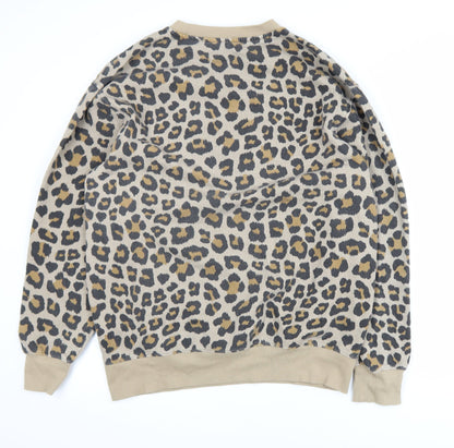 H&M Divided Women Beige Leopard Print Pullover Sweatshirt M