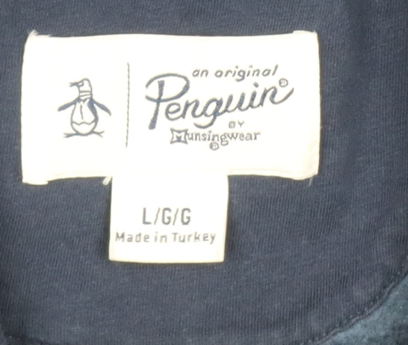 Original Penguin Men's Blue 1/4 Zip Mock Neck Sweatshirt L