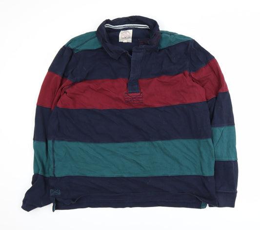 Fat Face Men's Multicoloured Striped Rugby Shirt 2XL Cotton Long Sleeve