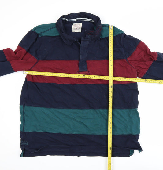 Fat Face Men's Multicoloured Striped Rugby Shirt 2XL Cotton Long Sleeve