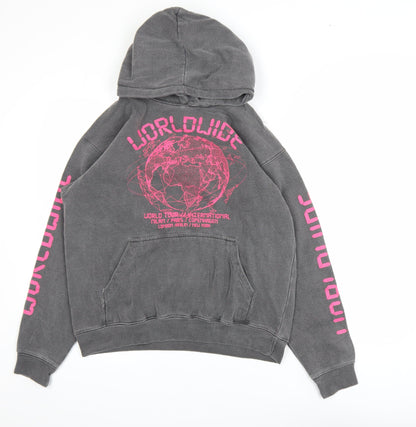 PrettyLittleThing Women’s Grey Worldwide Print Pullover Hoodie Size S