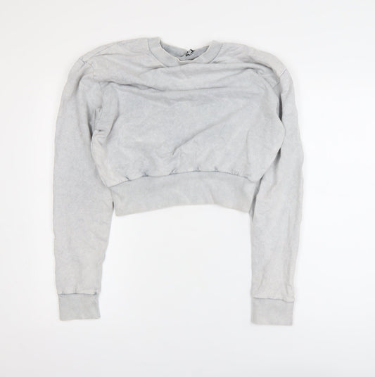 ASOS DESIGN Women Grey Cropped Pullover Sweatshirt UK 8 Cotton