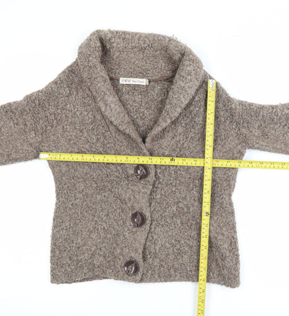 EWM Women’s Brown Collared Chunky Knit Wool Blend Cardigan Size S 10-12