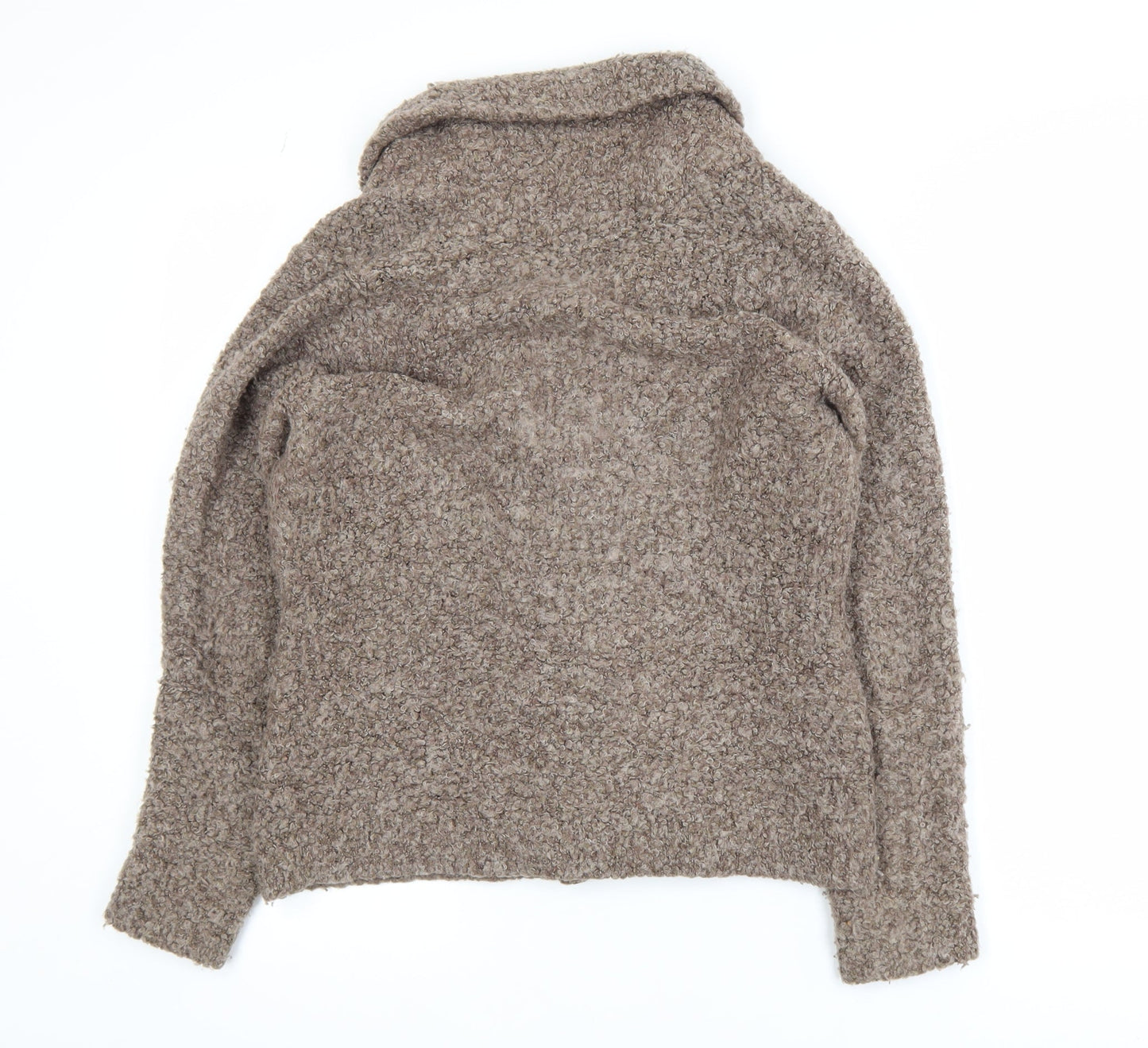 EWM Women’s Brown Collared Chunky Knit Wool Blend Cardigan Size S 10-12