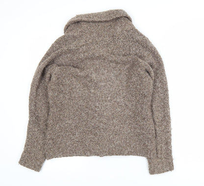 EWM Women’s Brown Collared Chunky Knit Wool Blend Cardigan Size S 10-12