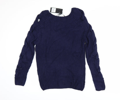 Aftershock London Women's Blue Cable-Knit Pullover Jumper Size S