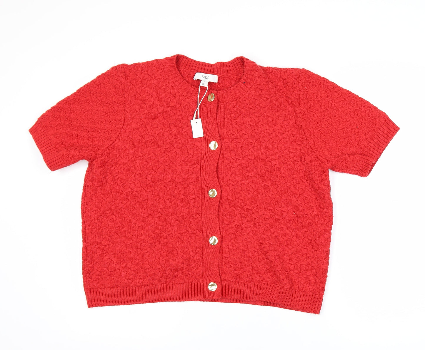 Marks and Spencer Women Red Short Sleeve Knit Cardigan L