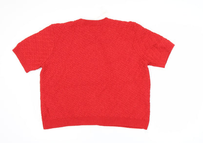 Marks and Spencer Women Red Short Sleeve Knit Cardigan L