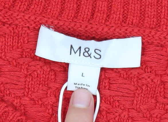 Marks and Spencer Women Red Short Sleeve Knit Cardigan L