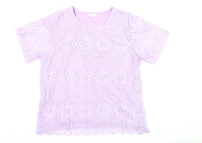 Womens UK Size 14 Cotton Traders Purple Basic T-Shirt