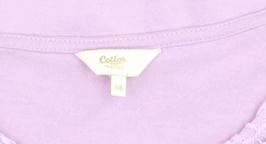 Womens UK Size 14 Cotton Traders Purple Basic T-Shirt