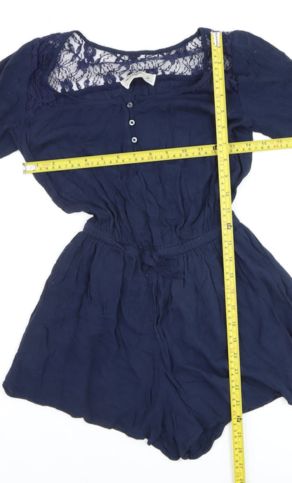 Abercrombie Kids Girls Navy Blue Lace Playsuit Size L Long Sleeve Romper