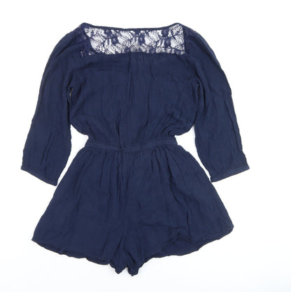 Abercrombie Kids Girls Navy Blue Lace Playsuit Size L Long Sleeve Romper