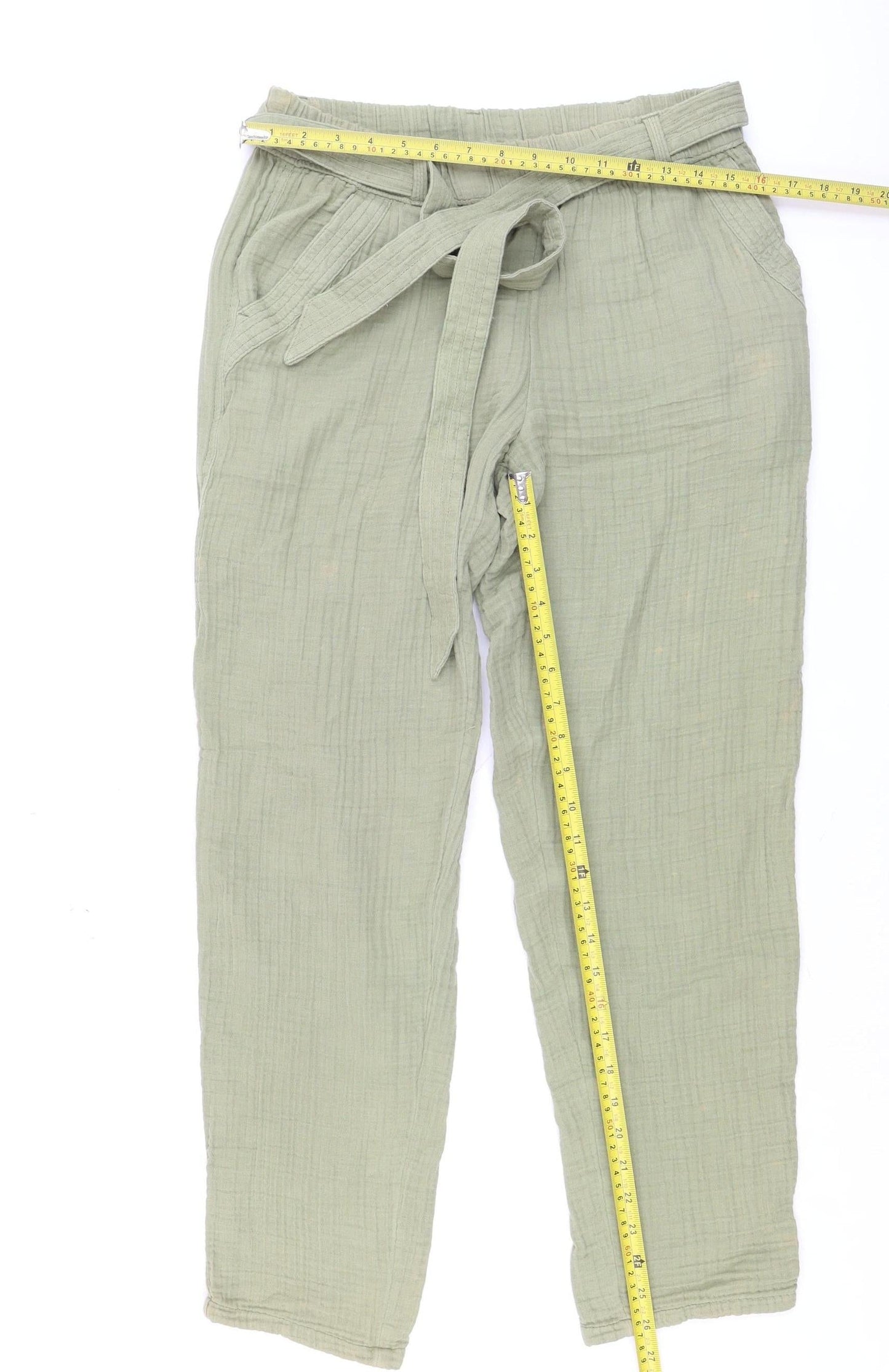Womens UK Size 12 Marks and Spencer Regular Fit Paperbag Green Trousers