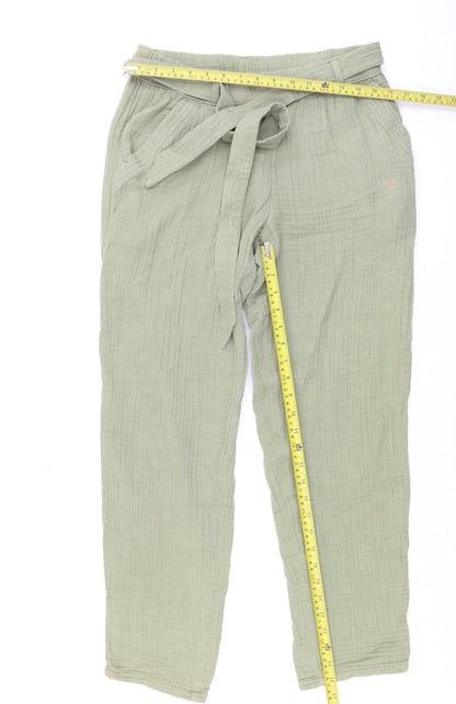 Womens UK Size 12 Marks and Spencer Regular Fit Paperbag Green Trousers