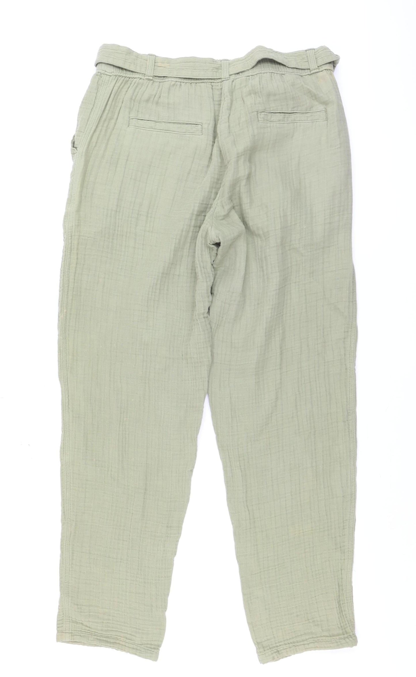 Womens UK Size 12 Marks and Spencer Regular Fit Paperbag Green Trousers