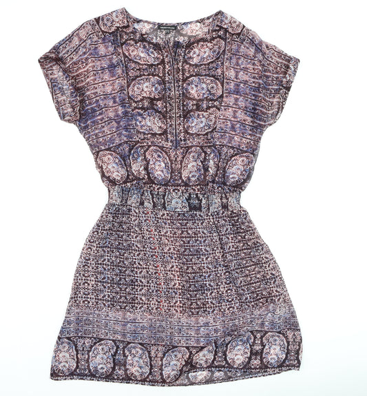 Warehouse Women's Multicoloured Paisley Short Sleeve Shift Dress UK 10