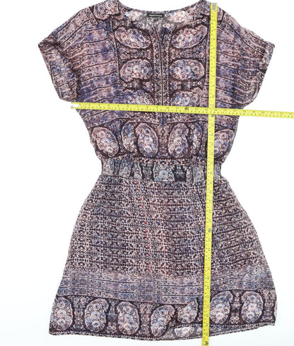 Warehouse Women's Multicoloured Paisley Short Sleeve Shift Dress UK 10