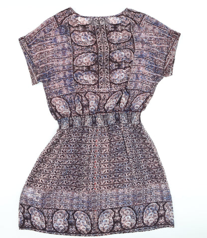 Warehouse Women's Multicoloured Paisley Short Sleeve Shift Dress UK 10