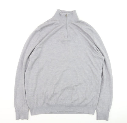 Marks and Spencer Men’s Grey Wool 1/2 Zip Jumper XL