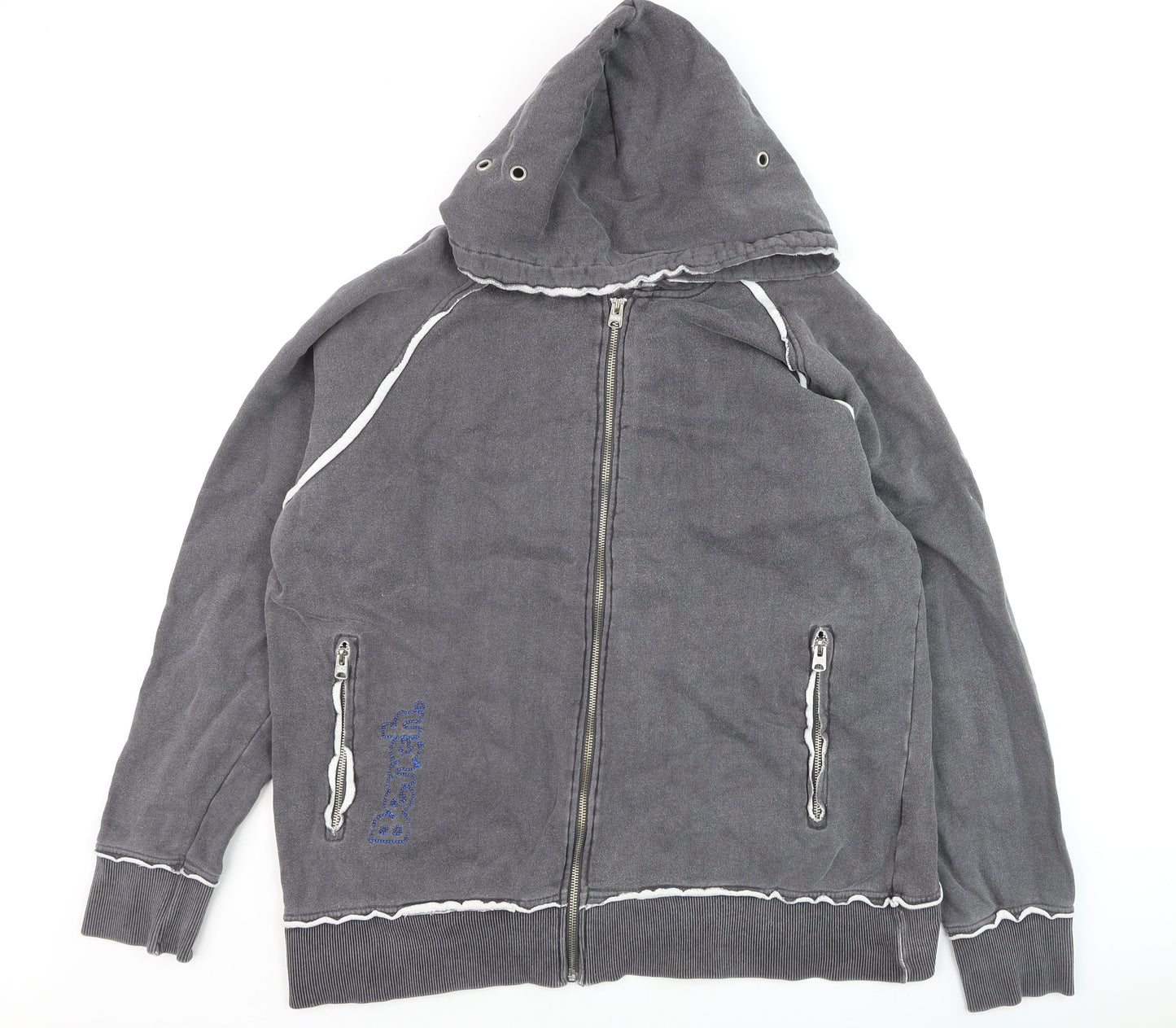 Bench Men's Grey Full Zip Hoodie Size L Cotton Fleece
