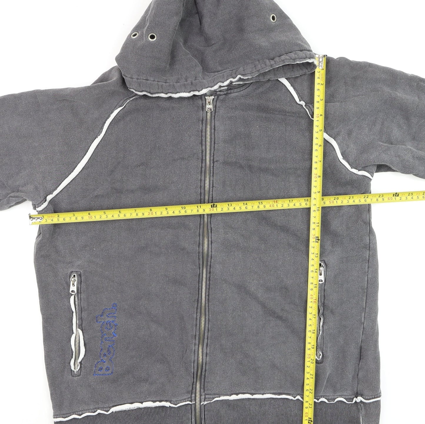 Bench Men's Grey Full Zip Hoodie Size L Cotton Fleece