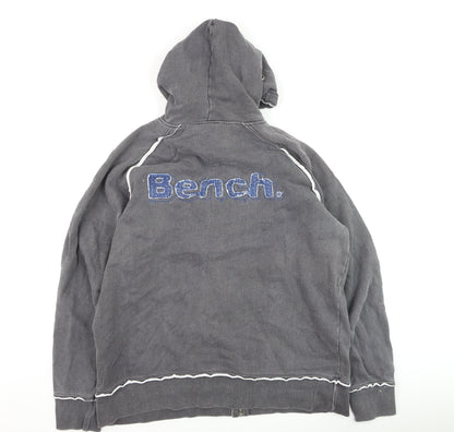Bench Men's Grey Full Zip Hoodie Size L Cotton Fleece