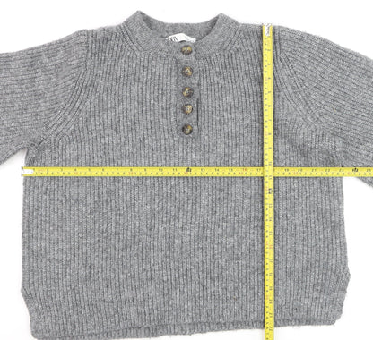 Zara Women Grey Wool Blend Henley Jumper Size S