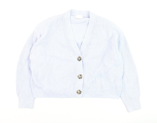 H&M Women’s White XL Chunky Knit V-Neck Button Cardigan