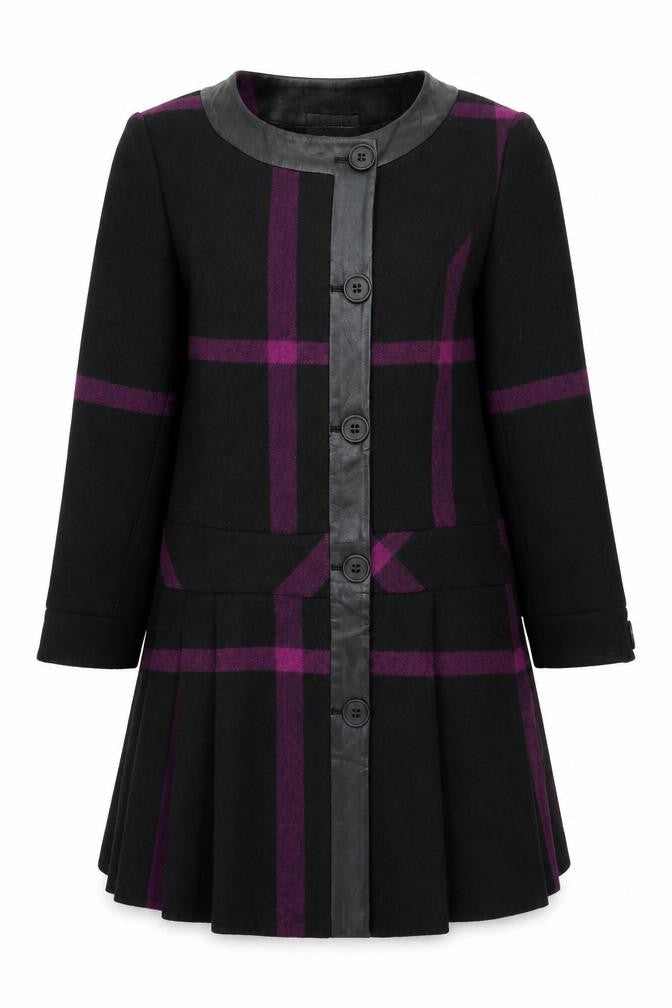 Marks & Spencer Limited Collection Women's Black Purple Checked Wool Coat UK 14