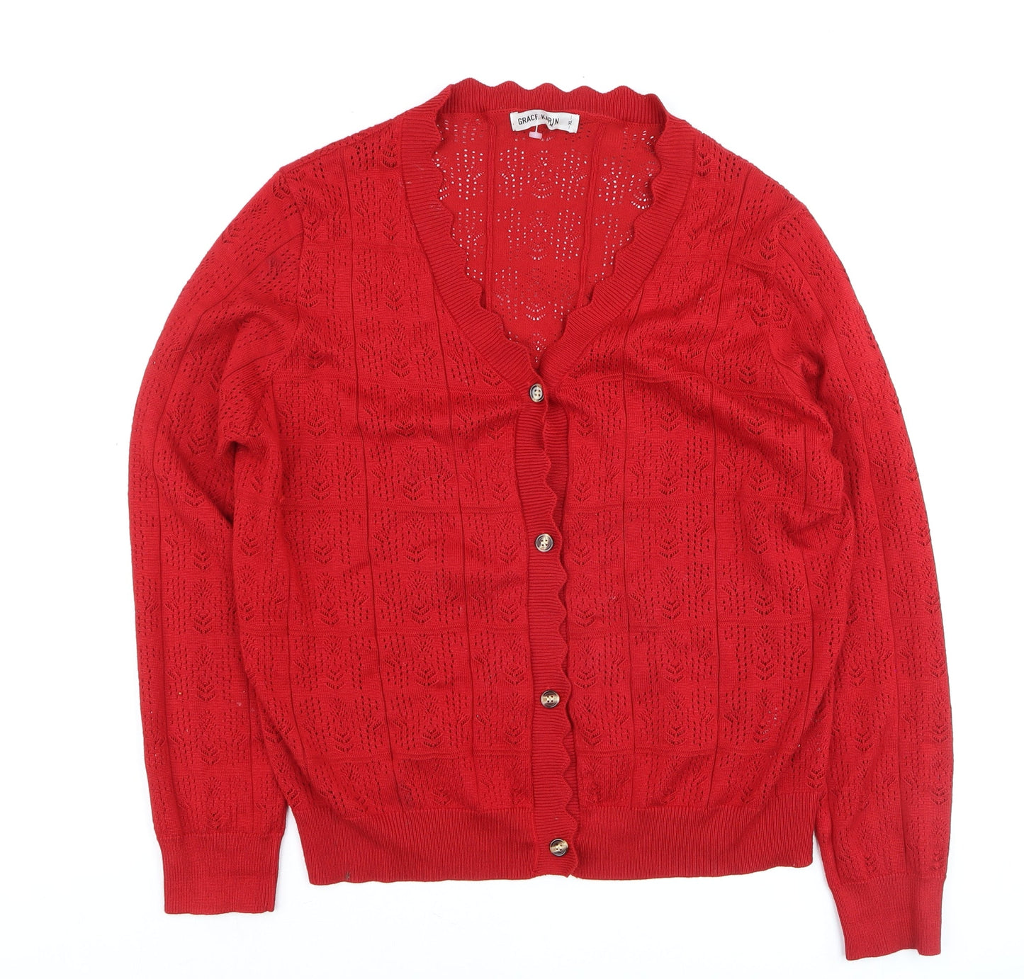 Womens UK Size XL Grace Karin Red Cardigan Jumper