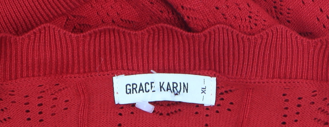 Womens UK Size XL Grace Karin Red Cardigan Jumper