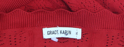 Womens UK Size XL Grace Karin Red Cardigan Jumper