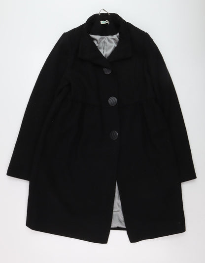 MKI Women's Black Wool Blend Mid-Length Overcoat Size 12