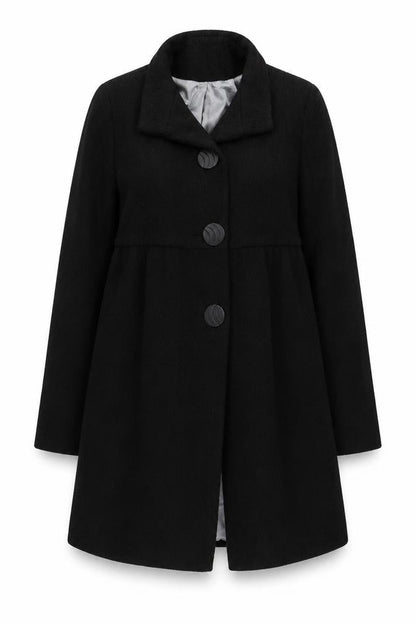 MKI Women's Black Wool Blend Mid-Length Overcoat Size 12