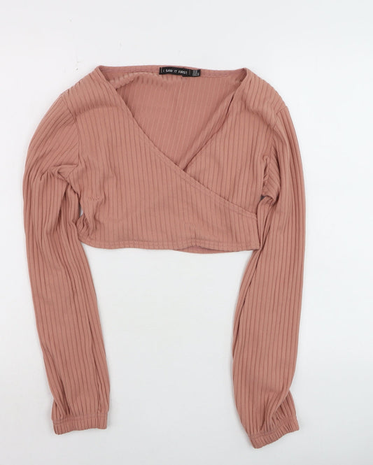 Womens UK Size 14 I SAW IT FIRST Pink Cropped T-Shirt