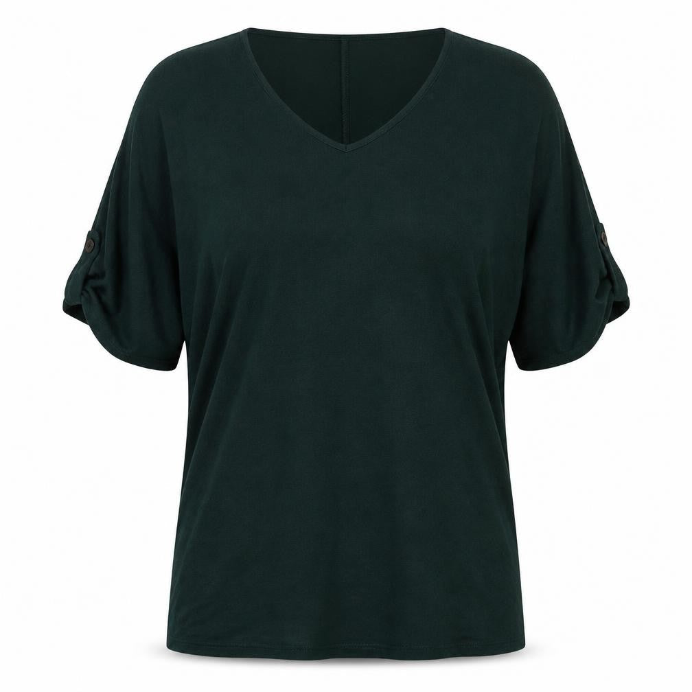 Apricot Women Green V-Neck Relaxed Jersey T-Shirt Size L