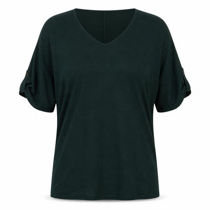 Apricot Women Green V-Neck Relaxed Jersey T-Shirt Size L