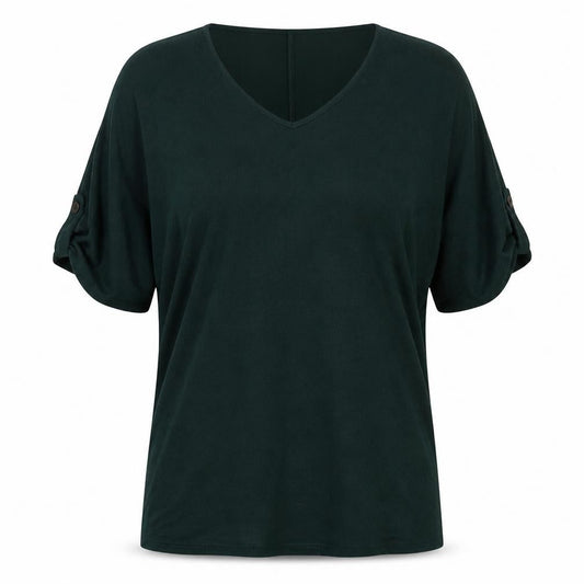 Apricot Women Green V-Neck Relaxed Jersey T-Shirt Size L
