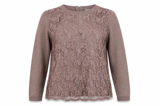 RJR.John Rocha Women Brown Lace Knit Jumper Size 14 Crew Neck